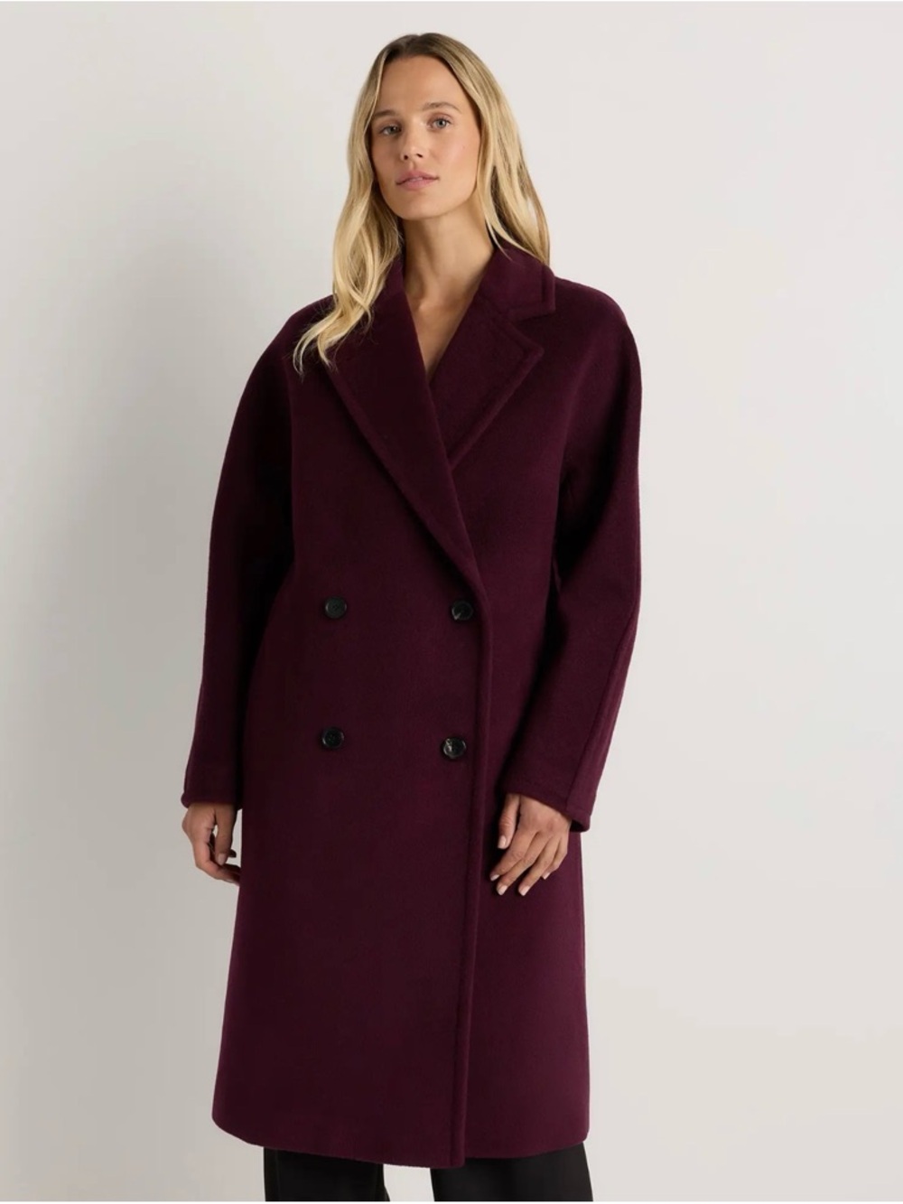 Quince Wool and Cashmere Double-Breasted Slouch Coat in Wine tasting Red Small